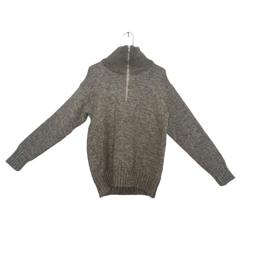 Norsewear Pure Wool Funnel Neck Sweater Mens Large Beige Oatmeal Fisherman Knit